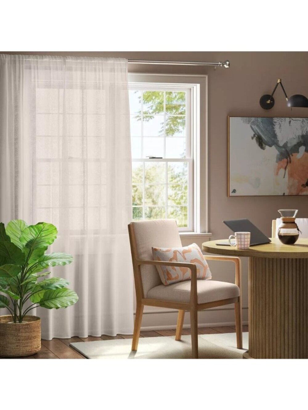 Threshold Light Filtering Textural Sheer White Single Curtain Panel 54 x 63 NWOT